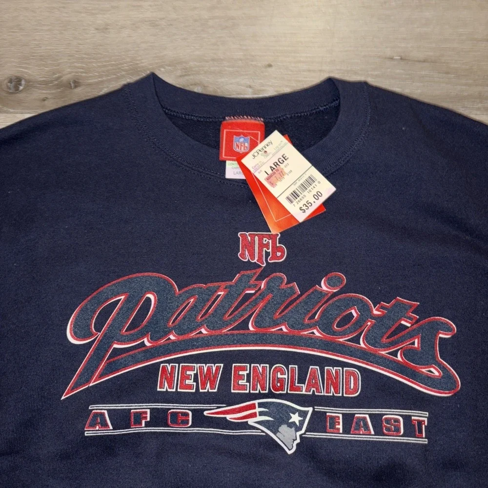 Vtg NFL New England Patriots Pullover Crewneck Sweatshirt Men's Large Navy Blue
